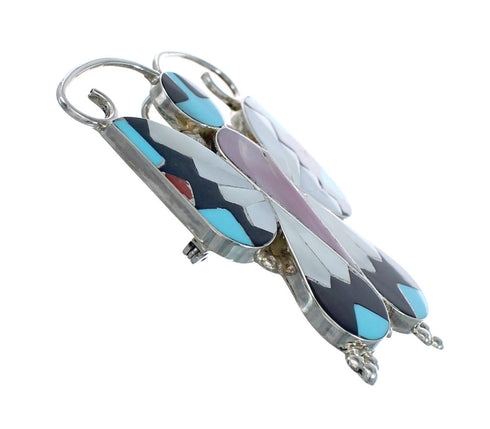 Native American Zuni Multicolor Sterling Silver Butterfly Pendant And Pin NN20449